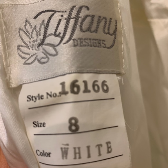 Cream/white A-line prom dress with gold/yellow rhinestones - Picture 5 of 14